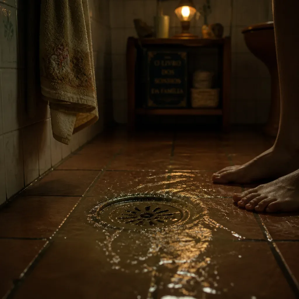Água barrenta escorrendo no piso do banheiro