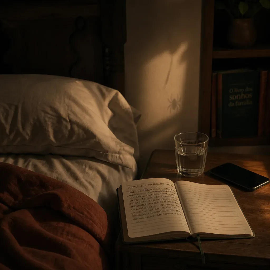 Caderno aberto ao lado da cama ao amanhecer