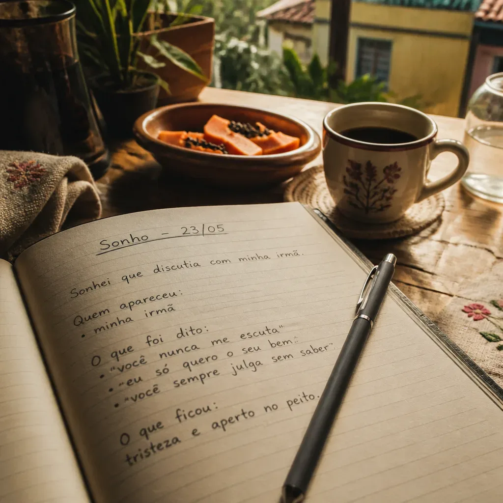 Caderno com anotações sobre sonho de briga
