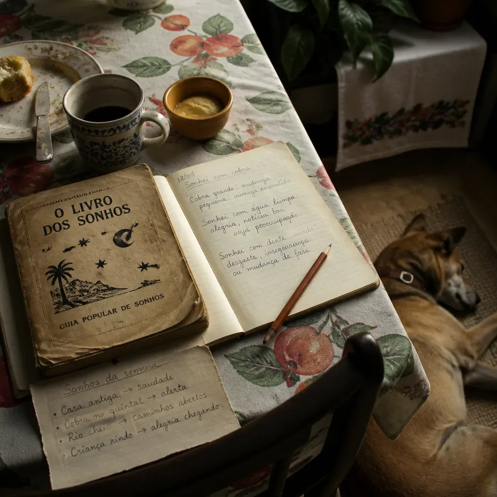 Caderno de sonhos ao lado de cachorro de casa
