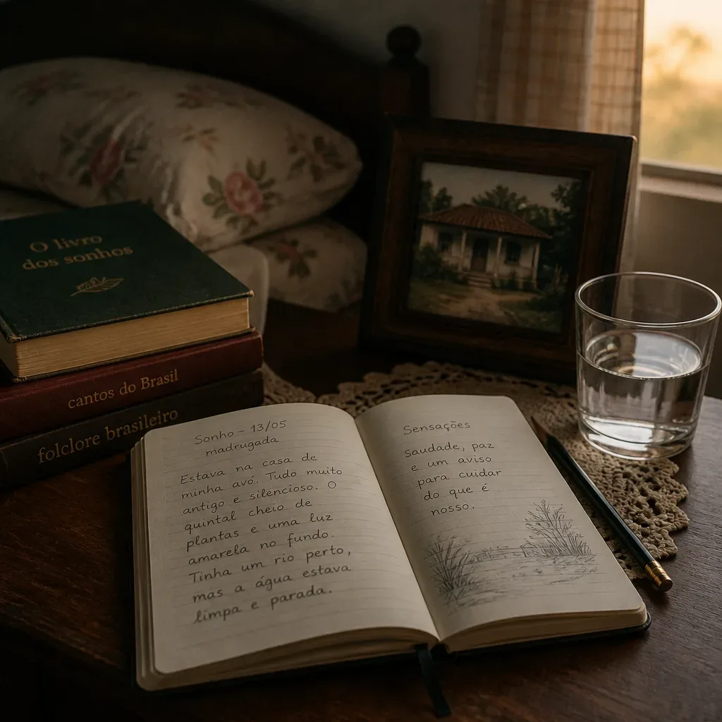 Caderno com anotações de sonho ao amanhecer