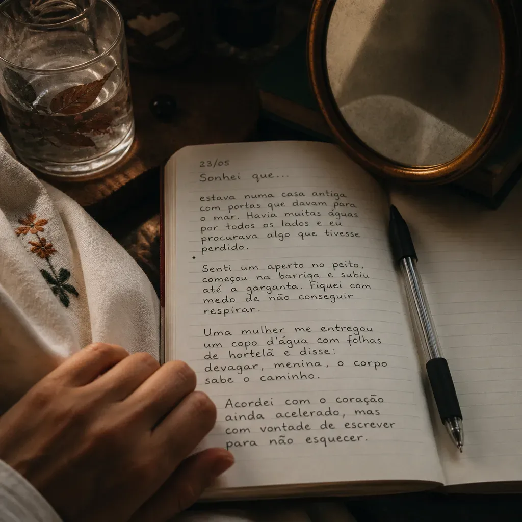 Caderno com anotações de sonho ao lado da cama