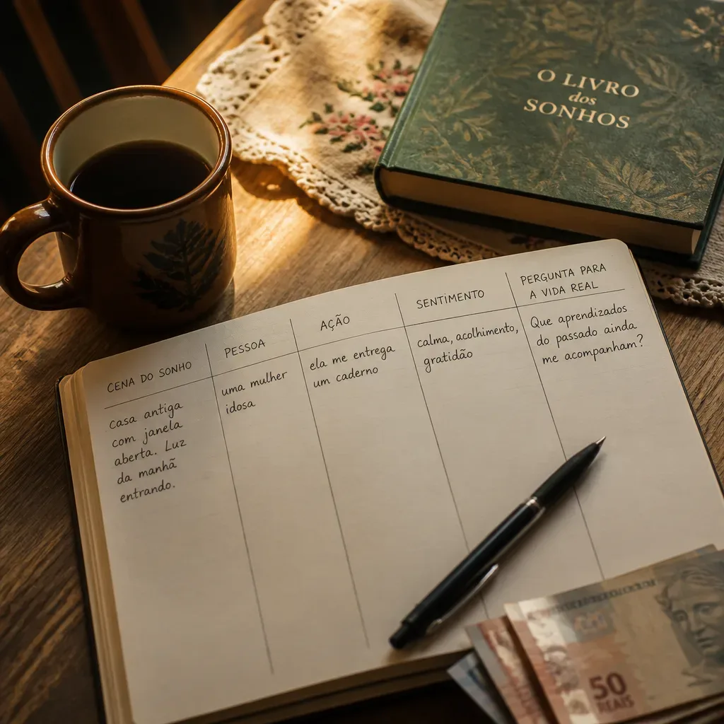 Caderno de sonhos com perguntas para a manhã
