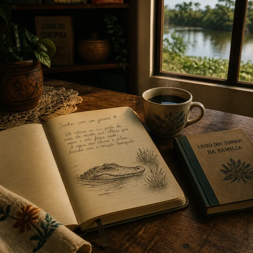 Caderno de sonhos aberto ao lado do café