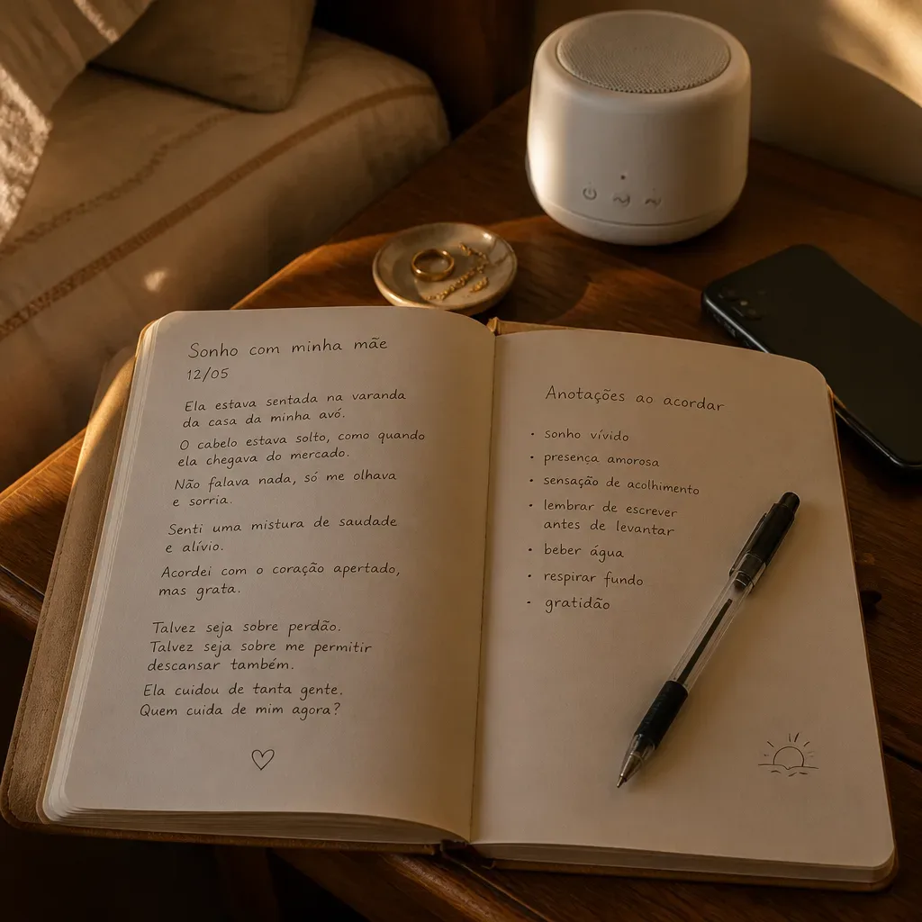 Caderno aberto com anotações de sonho