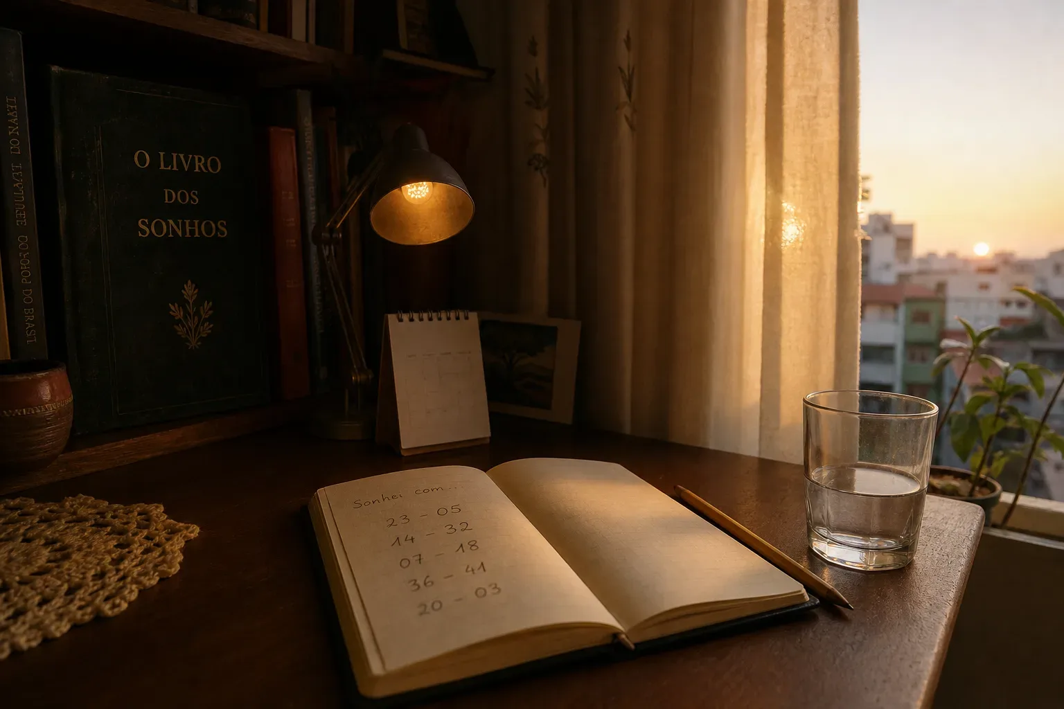 Caderno aberto com números anotados ao amanhecer