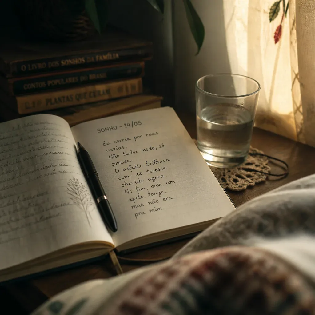 Caderno aberto com anotação de sonho pela manhã