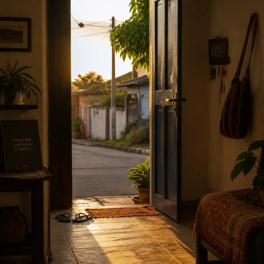 Porta de casa aberta para a rua calma
