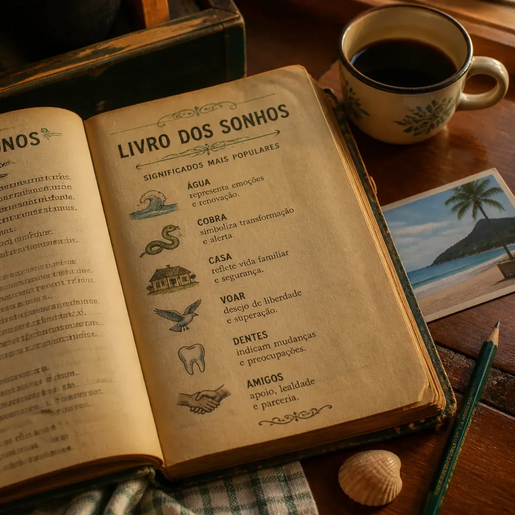 Livro popular de sonhos aberto sobre a mesa