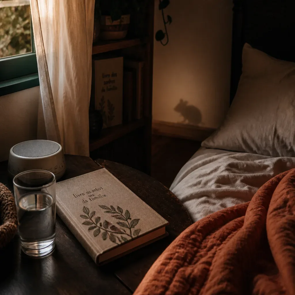 Quarto calmo com sombra pequena no canto
