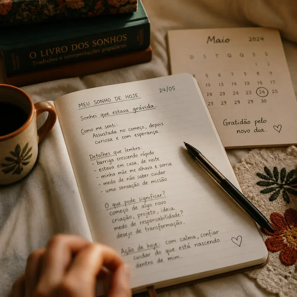 Caderno com anotações de sonho ao amanhecer